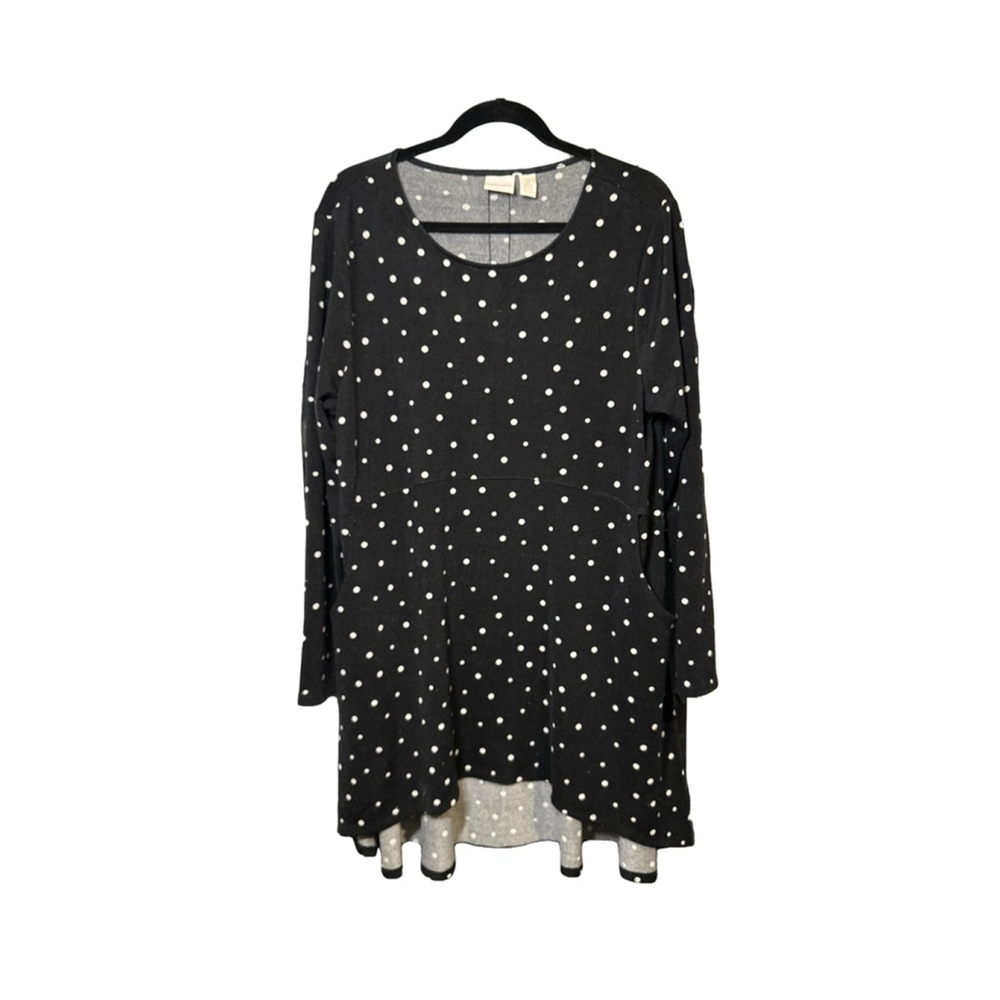 Chico's Dress Size 2 / L Black White Polka Dot Long Sleeve Tunic with Pockets